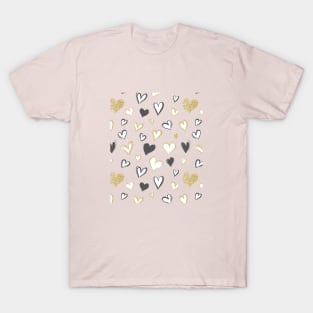 Black and Gold Hearts | Heart Decor | Romantic Valentines Day T-Shirt